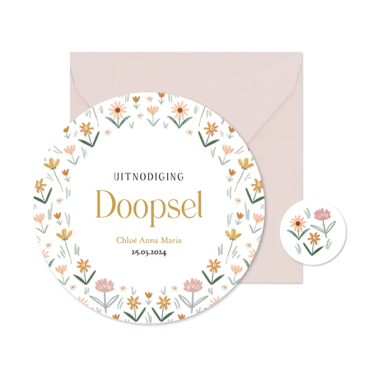 Klassieke uitnodiging doopsel kleine bloemen lente