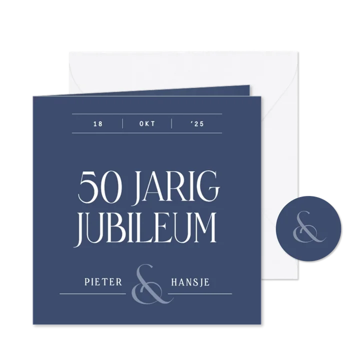 Klassieke uitnodiging jubileum typografisch donkerblauw