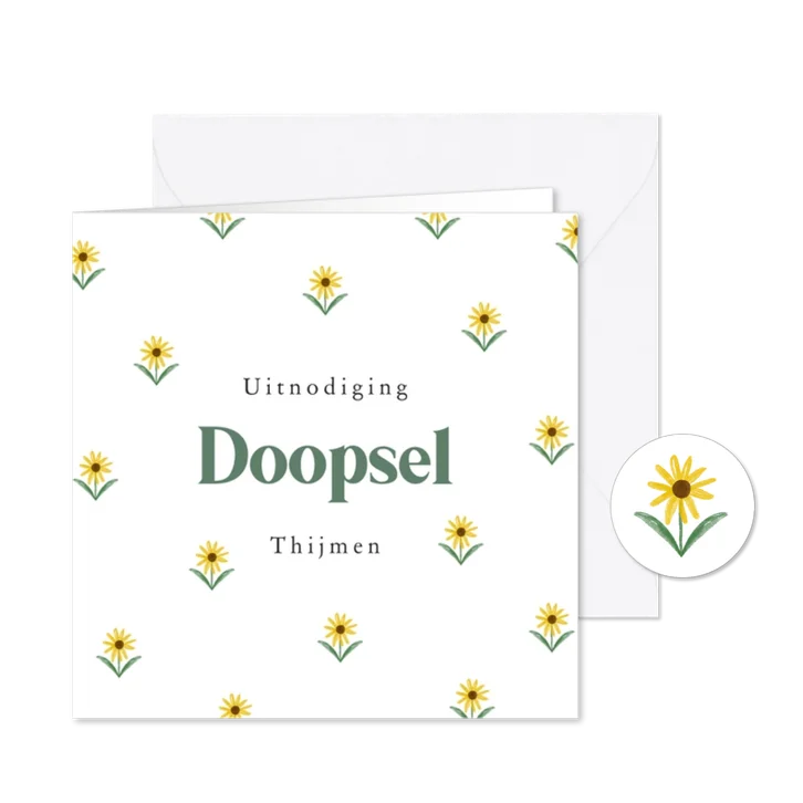 Klassieke uitnodigingkaart doopsel bloemetjes lente