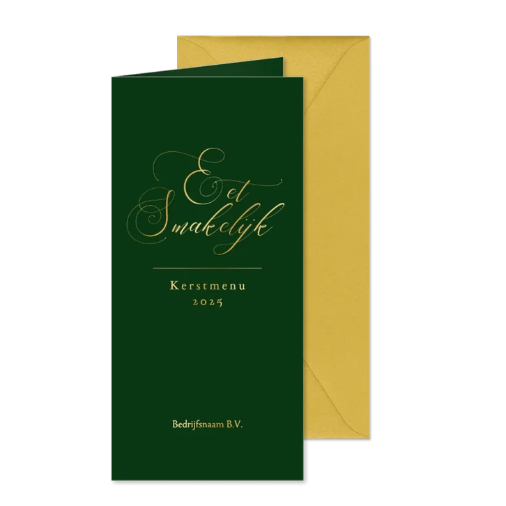 Klassieke zakelijke kerst menukaart groen met goudfolie