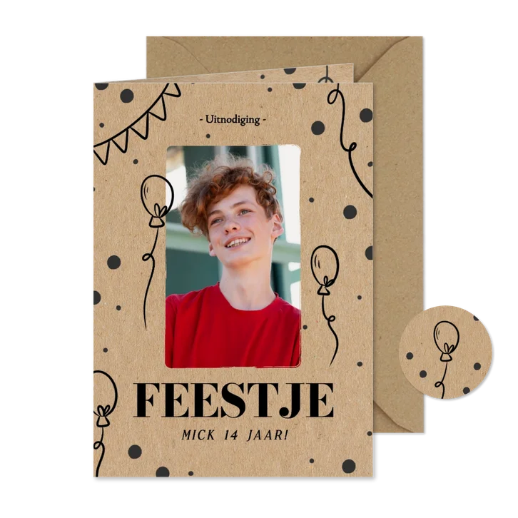 Kraft uitnodiging met ballonnen en foto