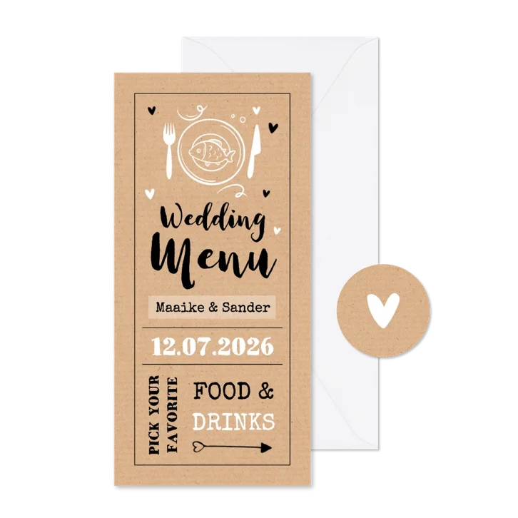 Kraftlook menukaart ticket doodle stoer festival