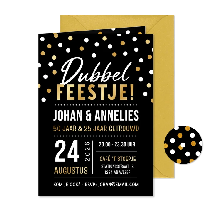 Krijtbord look uitnodiging dubbel feestje met confetti