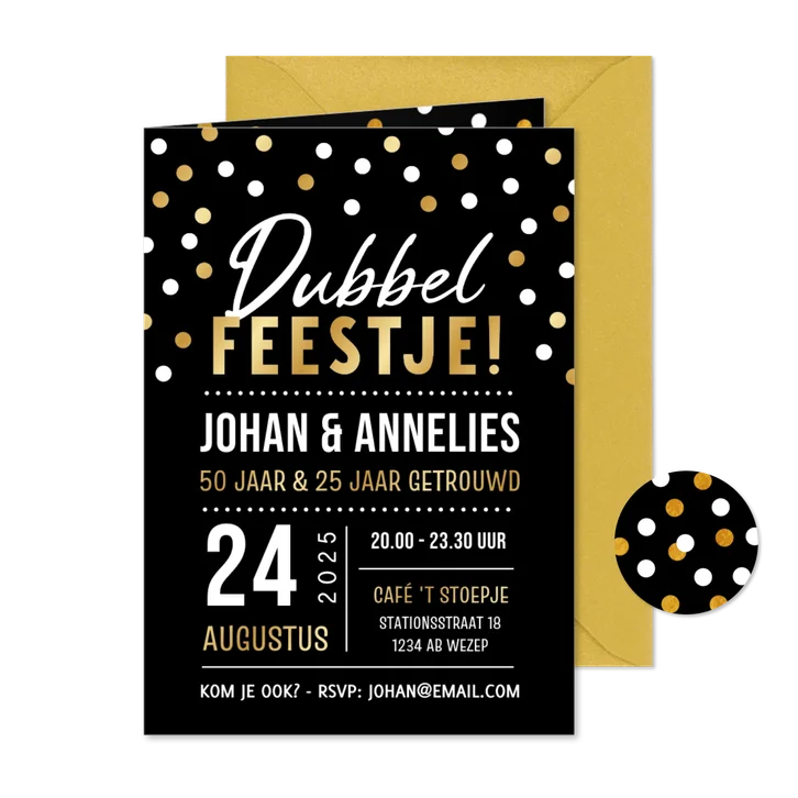 Krijtbord look uitnodiging dubbel feestje met confetti