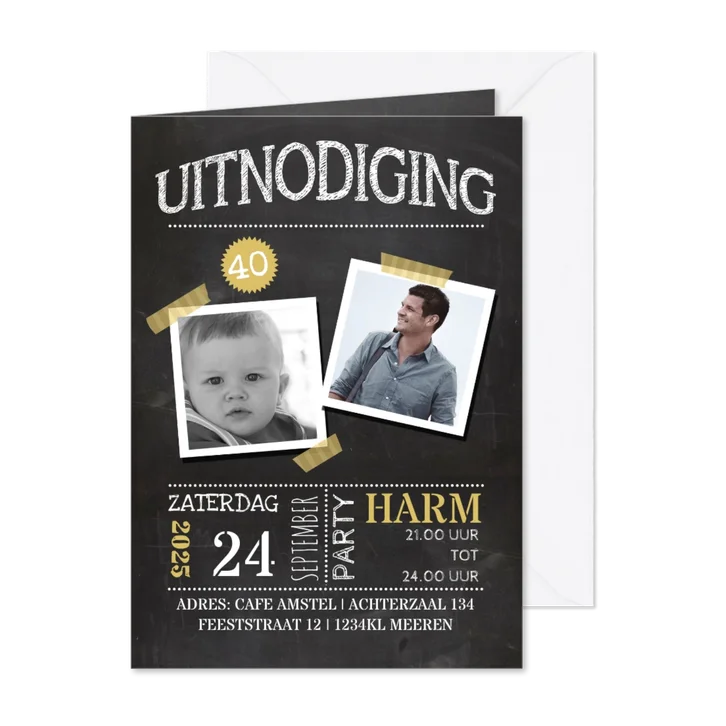 Krijtbord uitnodiging met foto