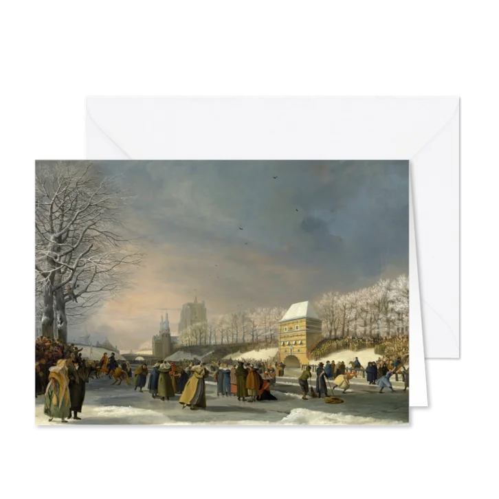 Kunstkaart van Nicolaas Baur. Schaatswedstrijd voor vrouwen