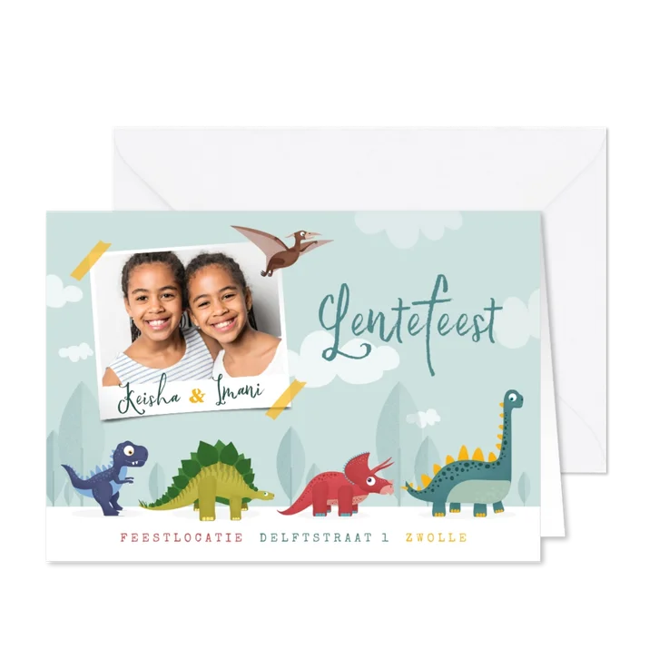 Lentefeest dinosaurussen feestje vrolijk foto tweeling