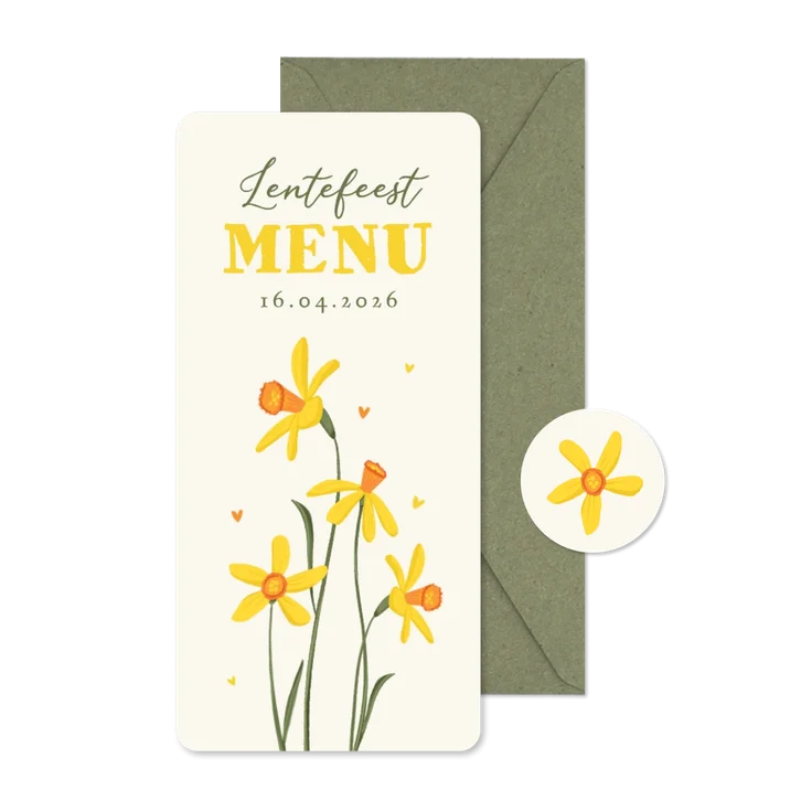Lentefeest menu narcissen vrolijk hartjes