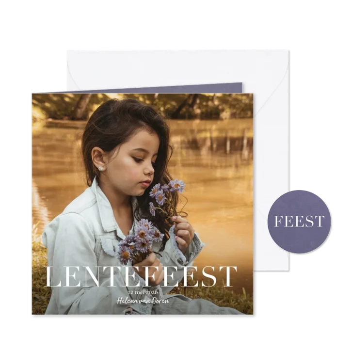 Lentefeest uitnodiging klassieke letter en grote foto
