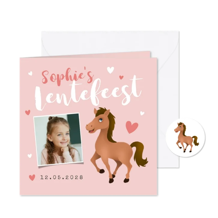 Lentefeest uitnodiging paard hartjes foto