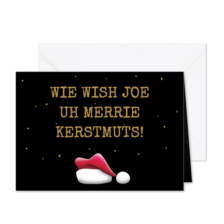 Leuke kerstkaart met kerstmuts en grappige teksten