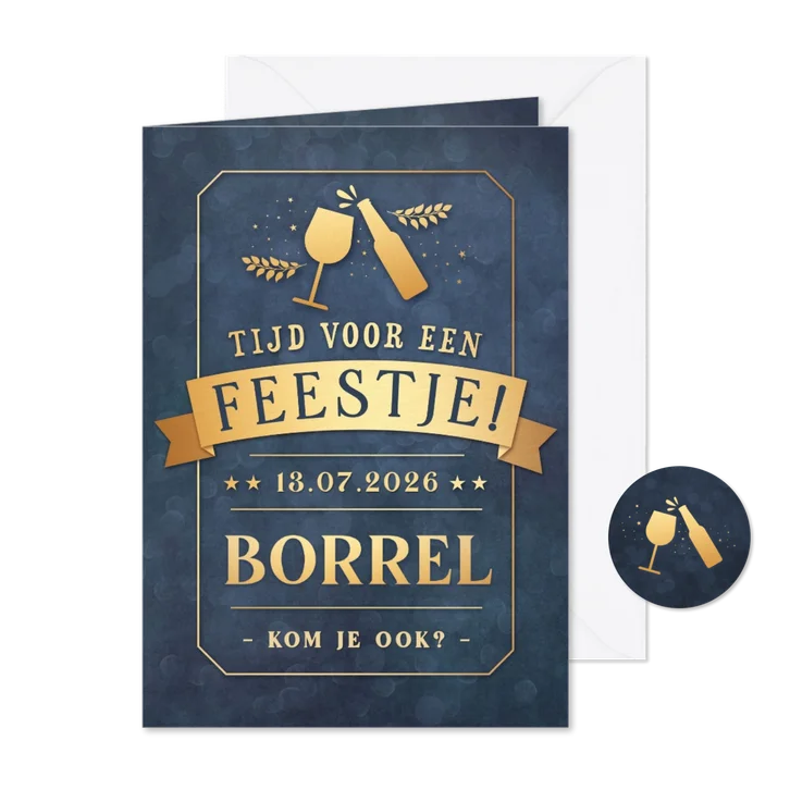 Leuke moderne uitnodiging borrel met bier en wijn