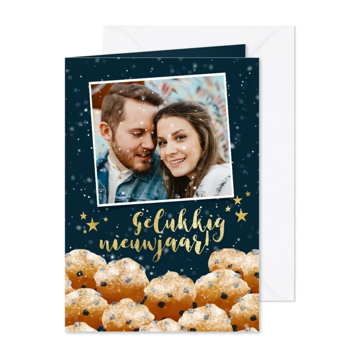 Leuke nieuwjaarskaart met oliebollen en groet