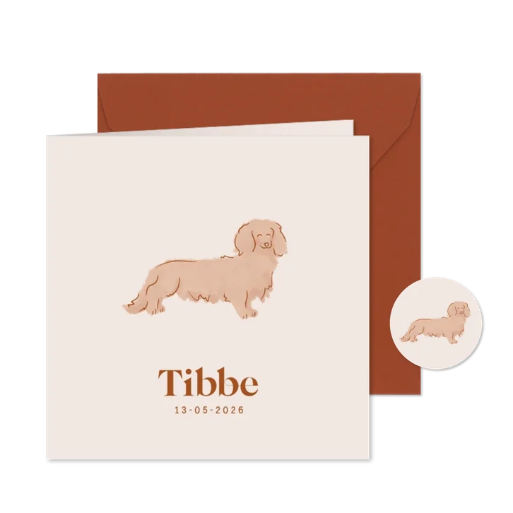 Lief beige geboortekaartje met teckeltje