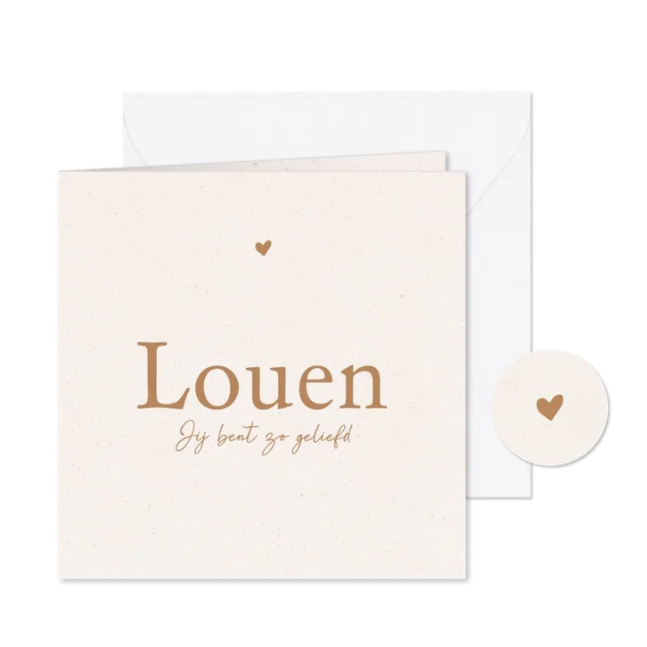 Lief bruin geboortekaartje met papiertextuur met stipjes