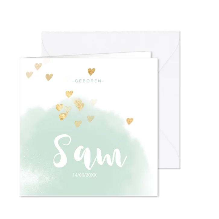 Lief geboortekaart watercolor hartjes