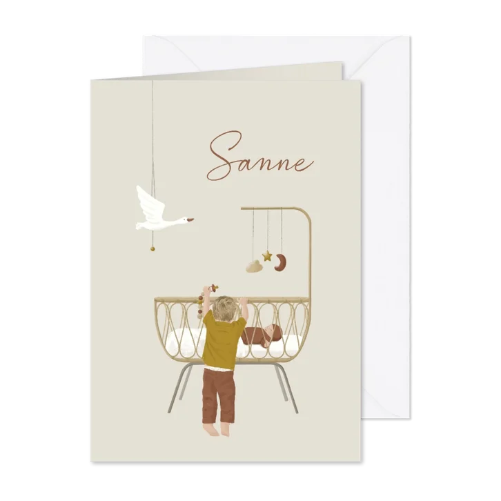 Lief geboortekaartje broer bij wiegje met baby