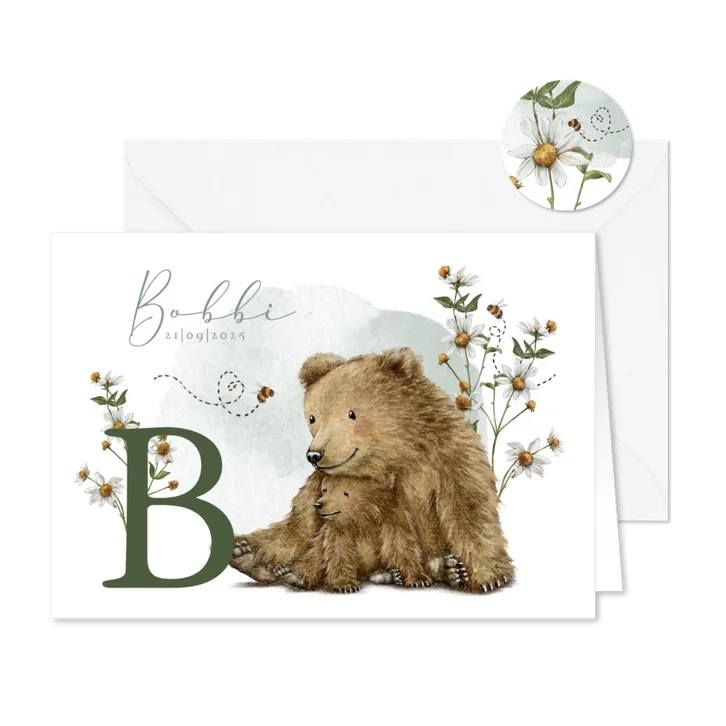 Lief geboortekaartje broertje met beertjes en bijtjes