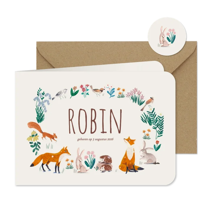 Lief geboortekaartje dieren krans ovaal klassiek