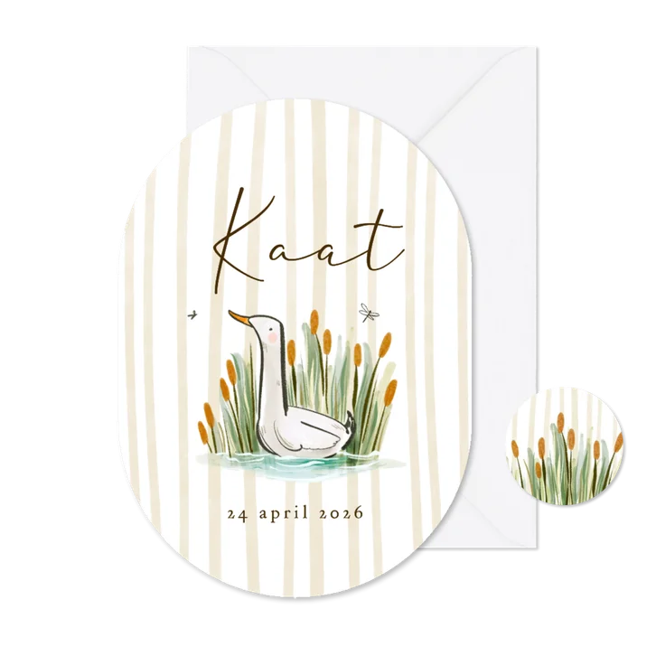 Lief geboortekaartje gans water riet streeppatroon