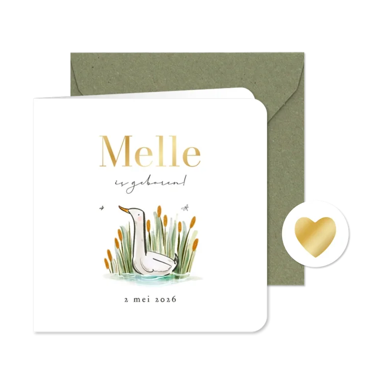 Lief geboortekaartje illustratie gans riet libelle