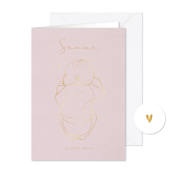 Lief geboortekaartje met goudfolie illustratie van baby