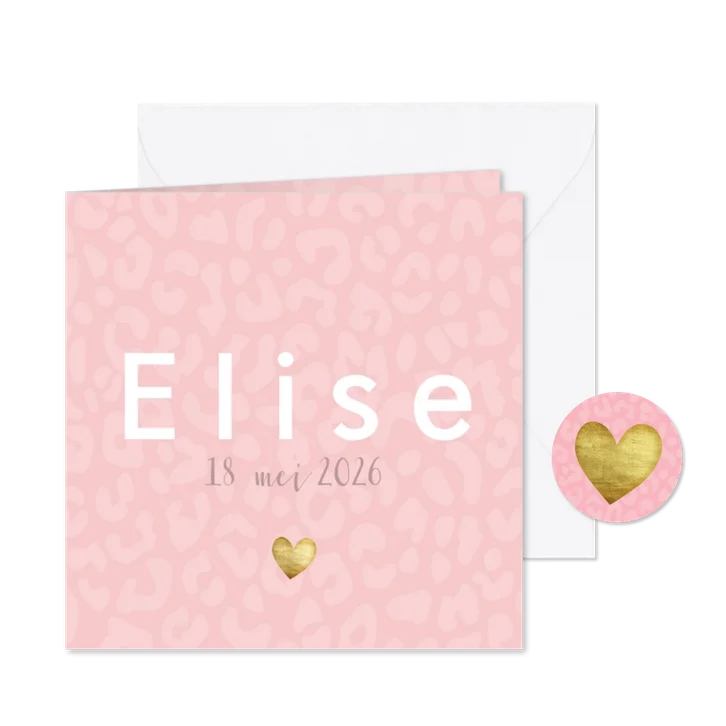 Lief geboortekaartje met strakke typografie en panterprint