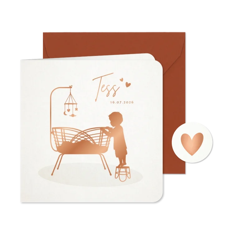 Lief geboortekaartje met wiegje silhouet grote broer