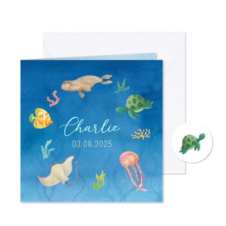 Lief geboortekaartje met zeedieren