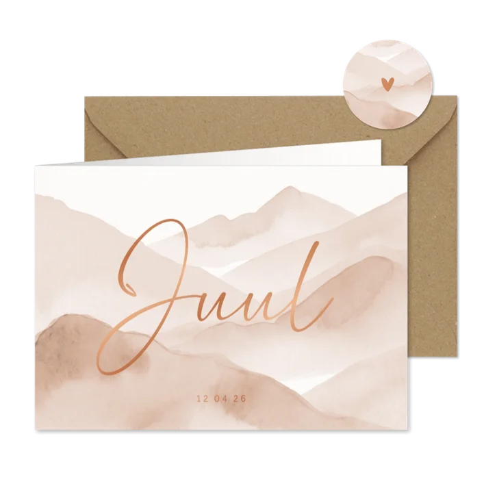 Lief geboortekaartje natuur bergen beige met koper