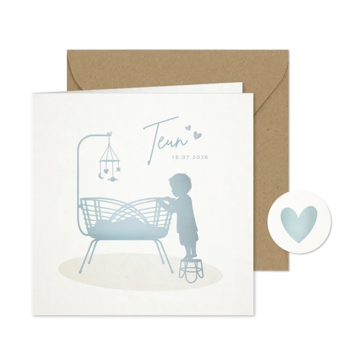 Lief geboortekaartje voor een jongen - grote broer bij wieg