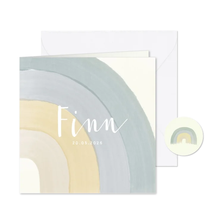 Lief geboortekaartje voor jongetje waterverf regenboog