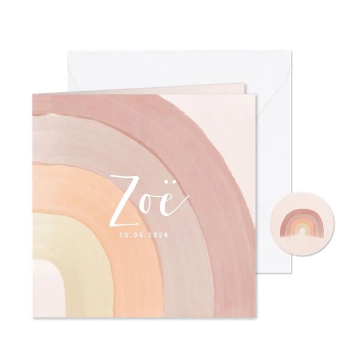 Lief geboortekaartje voor meisje naturel waterverf regenboog