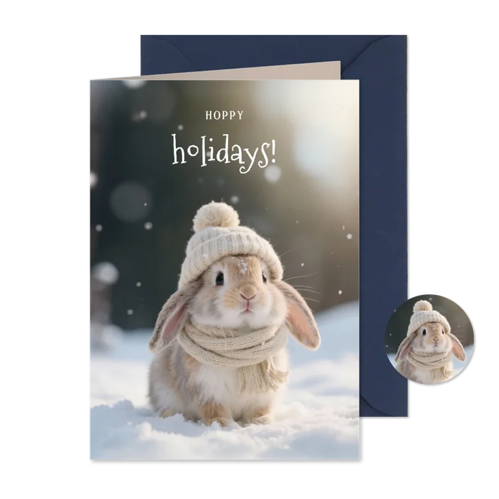 Lief kerstkaartje met schattig konijntje hoppy holidays