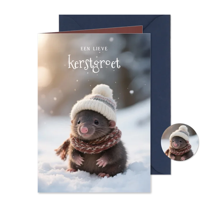 Lief kerstkaartje met schattig molletje lieve kerstgroet