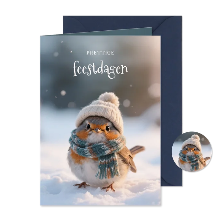 Lief kerstkaartje met schattig roodborstje fijne feestdagen