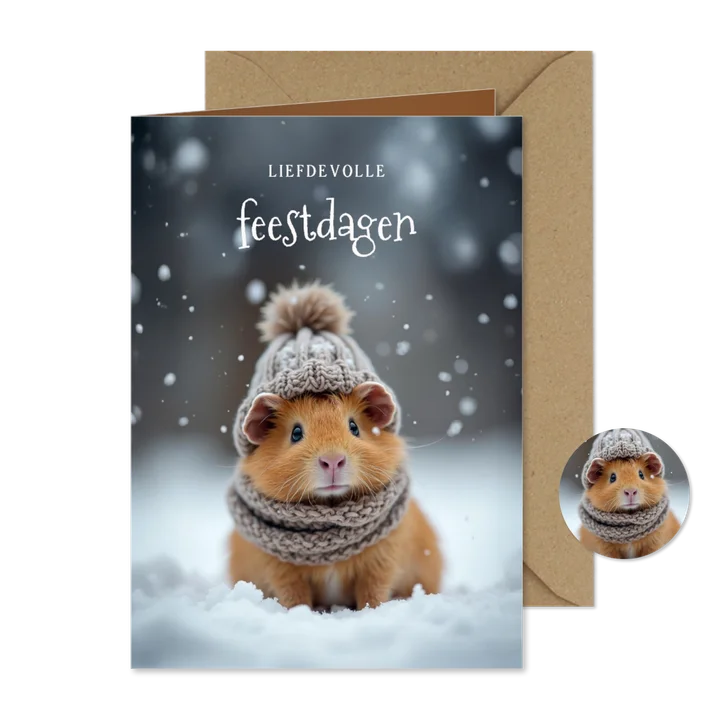 Lief kerstkaartje met schattige cavia liefdevolle feestdagen
