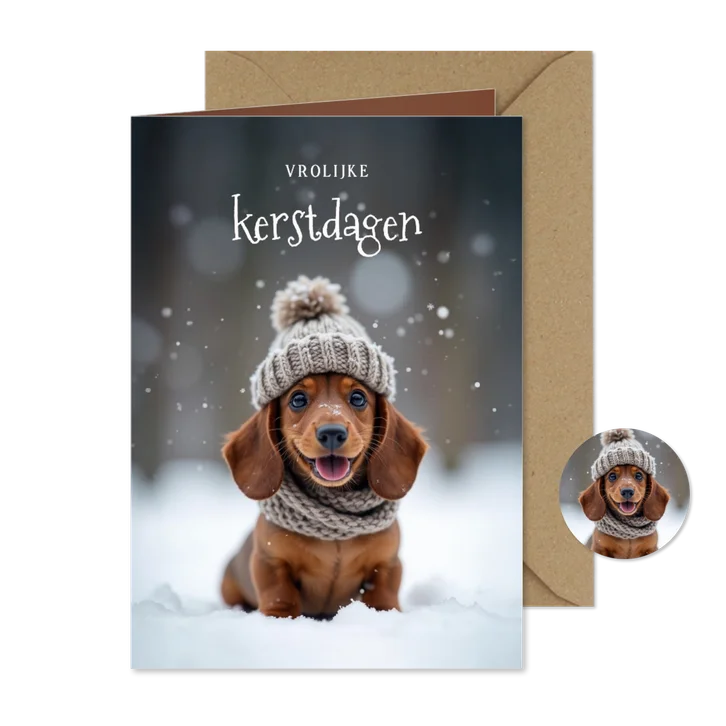 Lief kerstkaartje met vrolijke teckel vrolijke feestdagen