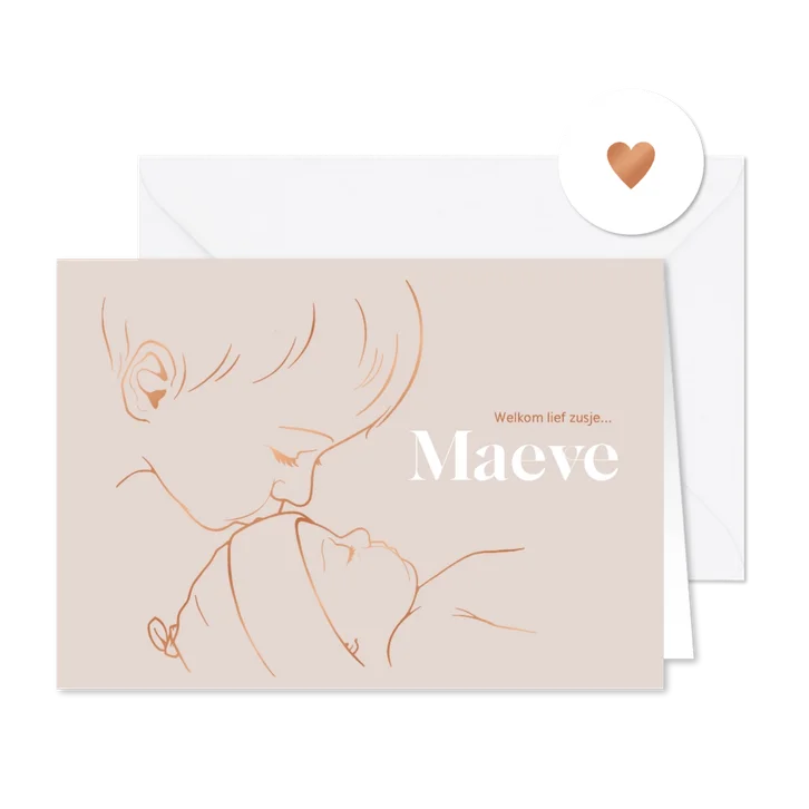 Lief liggend geboortekaartje broer kust baby - koperfolie