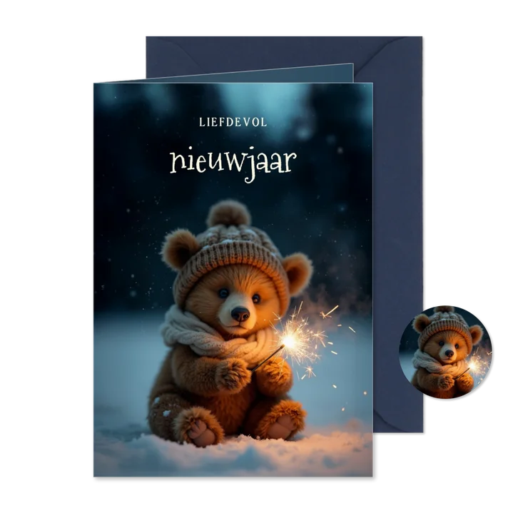 Lief nieuwjaarskaartje met beer liefdevol nieuwjaar