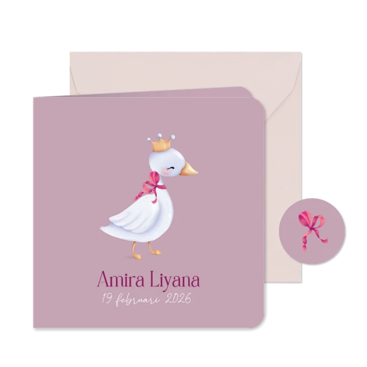 Liefdevol islamitisch geboortekaartje met zwaan