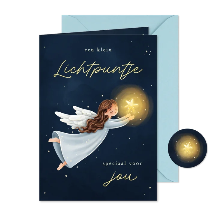 Liefdevolle kerstkaart engel met ster lichtpuntje voor jou