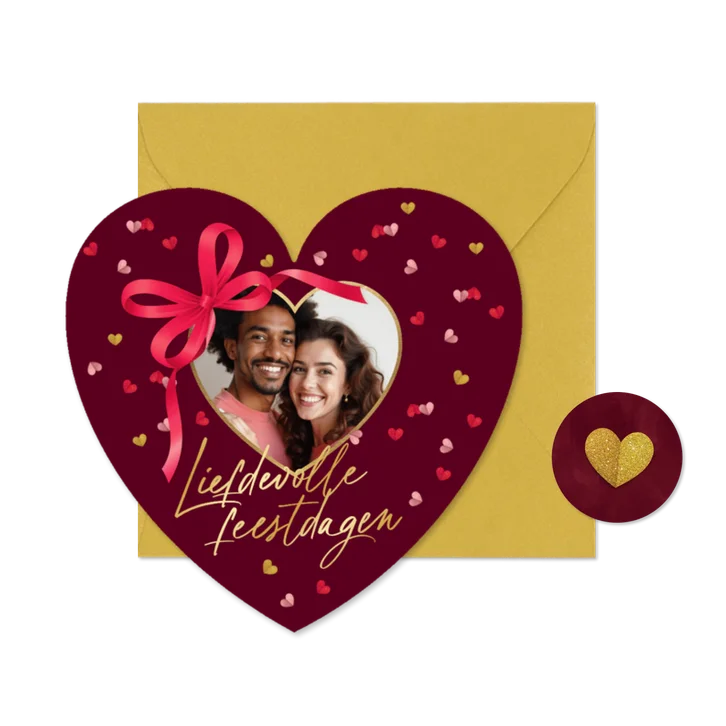 Liefdevolle kerstkaart in hartvorm hart fotokader