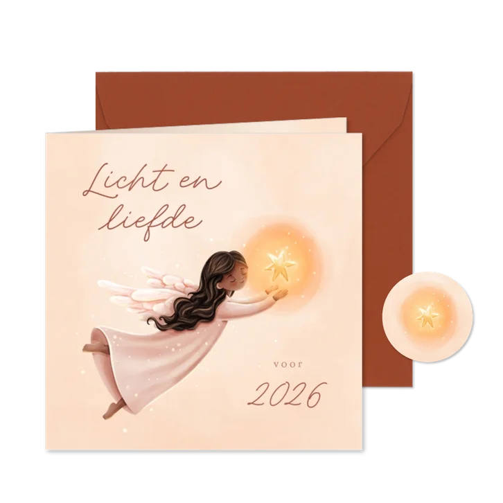 Liefdevolle kerstkaart licht en liefde engel met ster