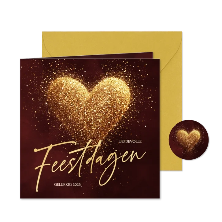 Liefdevolle kerstkaart met sprankelend hart van glitters