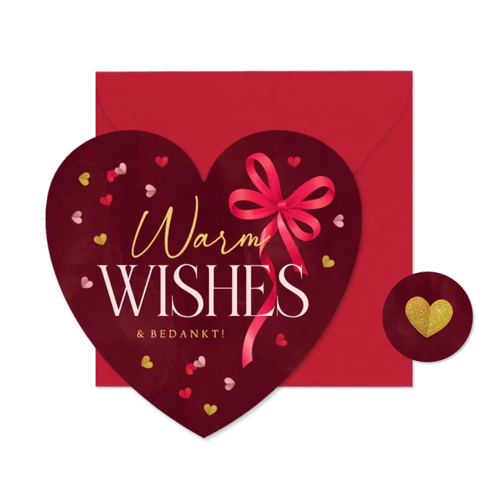 Liefdevolle kerstkaart warm wishes hartvorm hartje