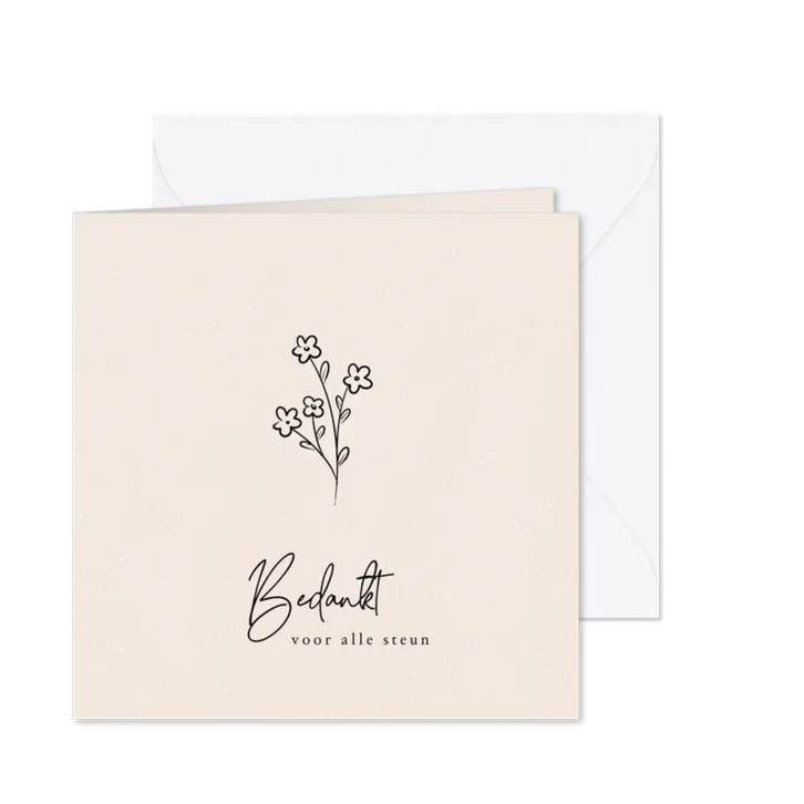 Lieve bedankkaartje voor rouw met lijntekening van bloemetje