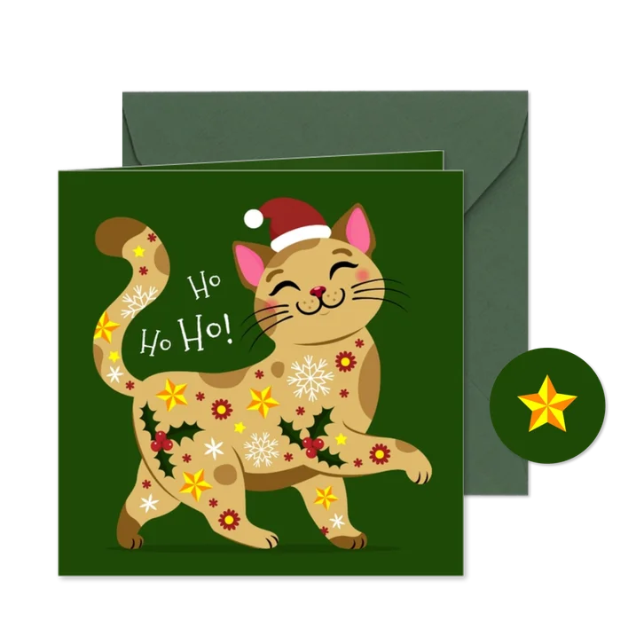 Lieve en fleurige kat kerstkaart