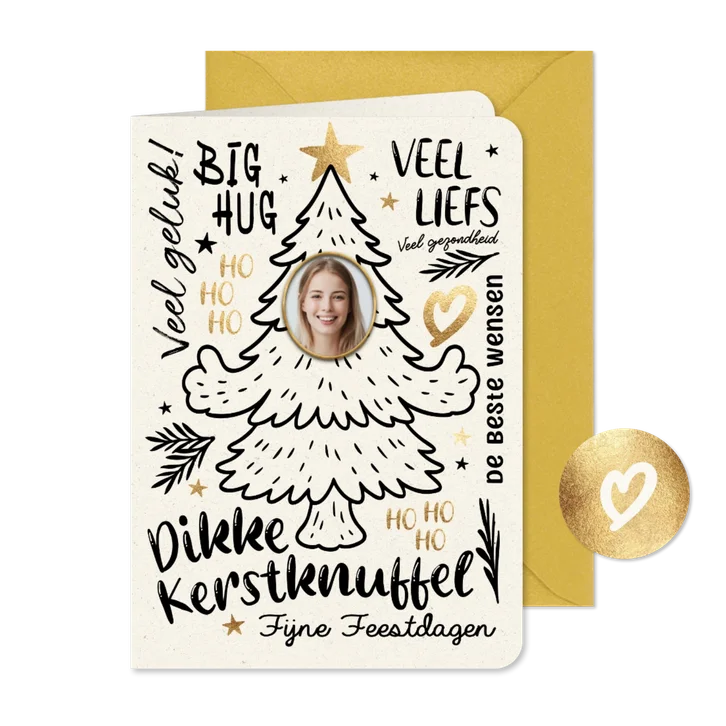 Lieve grappige kerstkaart knuffel kerstboom met foto