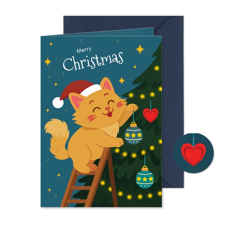 Lieve kat die kerstboom versiert